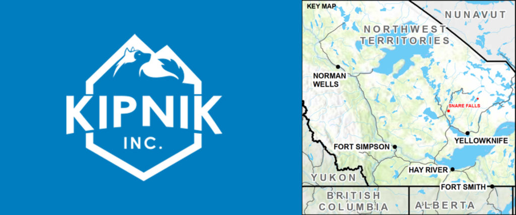 white Kipink logo on blue background with Northwest Territories map